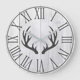 Elegant Rustic Faux White Wood & Hjort Antlers Stor Klocka