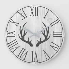 Elegant Rustic Faux White Wood & Hjort Antlers Stor Klocka