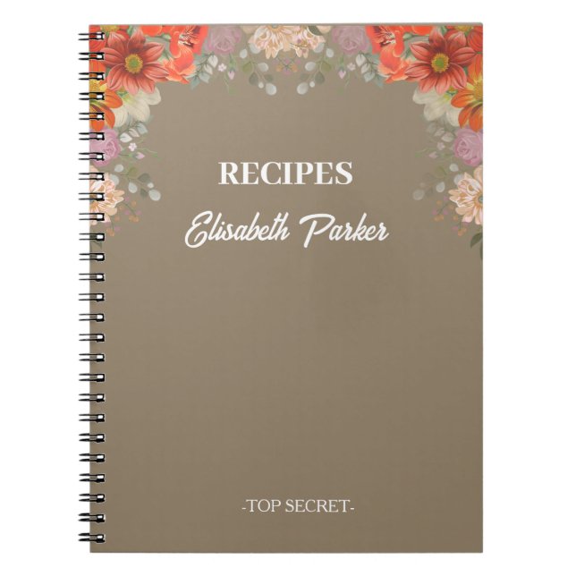 Elegant rustic floral kitchen cookbook recipes anteckningsbok (Framsidan)