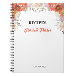 Elegant rustic floral kitchen cookbook recipes anteckningsbok