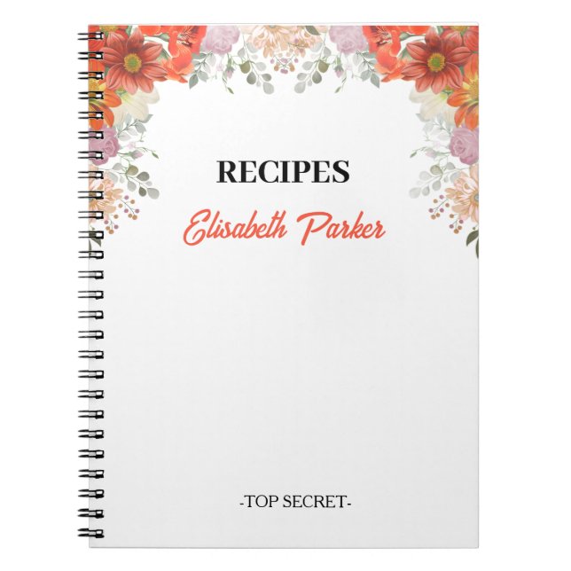 Elegant rustic floral kitchen cookbook recipes anteckningsbok (Framsidan)
