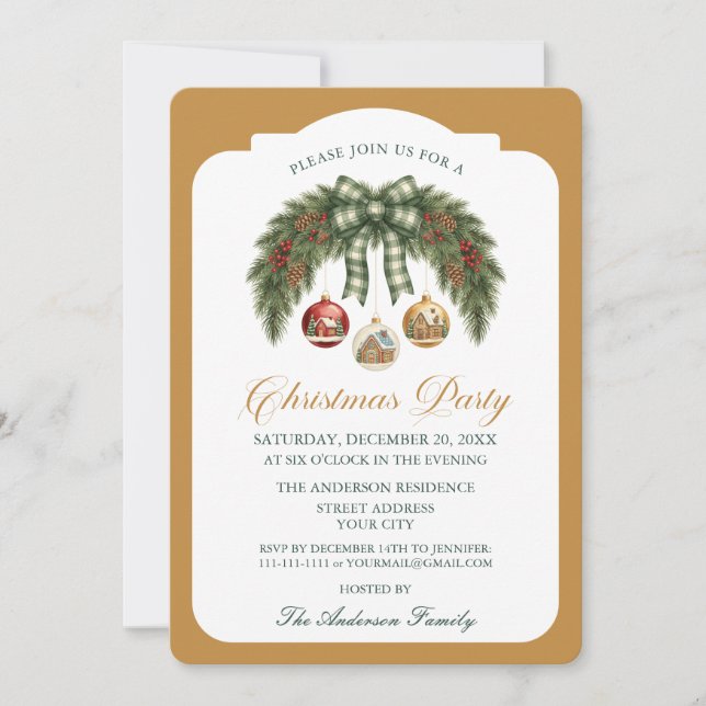 Elegant Rustic Garland Christmas Party Inbjudningar (Framsida)
