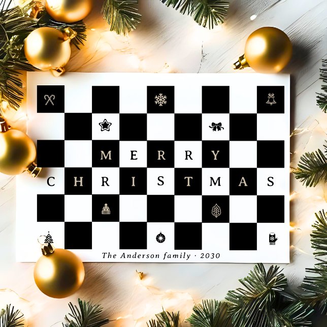 Elegant Rustic God jul Checkerboard Julkort (Skapare uppladdad)