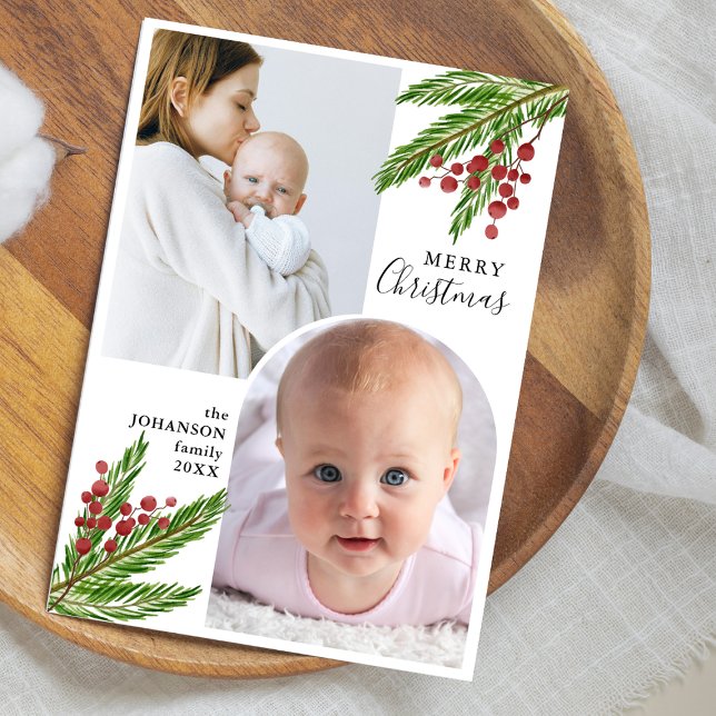 Elegant Rustic Gräs & Berries 2 Fotojul Julkort (Skapare uppladdad)