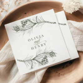 Elegant Rustic Gräs Gren Woodland Bröllop Pappersservett