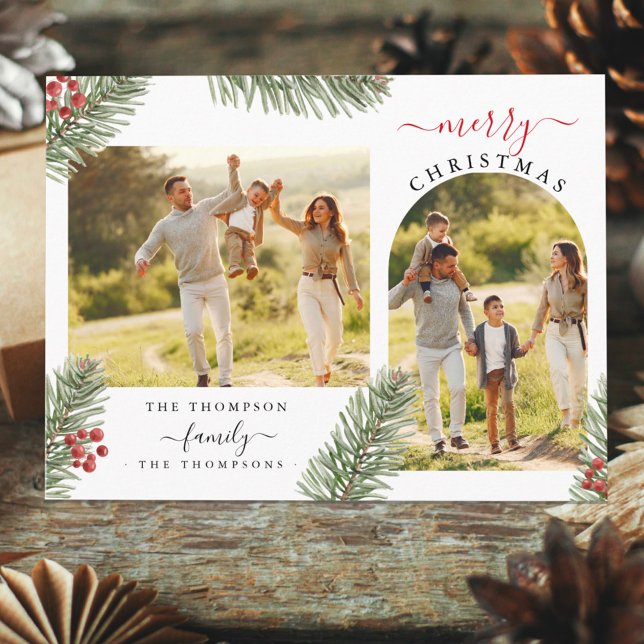 Elegant Rustic Gräs jul Arch Ram 2 Photo Julkort (Skapare uppladdad)