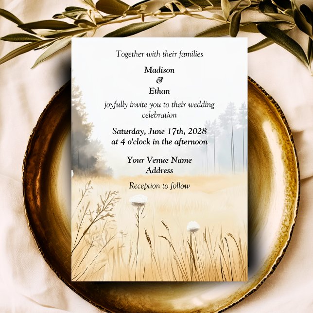 Elegant Rustic Gräs Träd Bröllop Inbjudningar (Elegant Rustic Pine Trees Wedding Invitation)