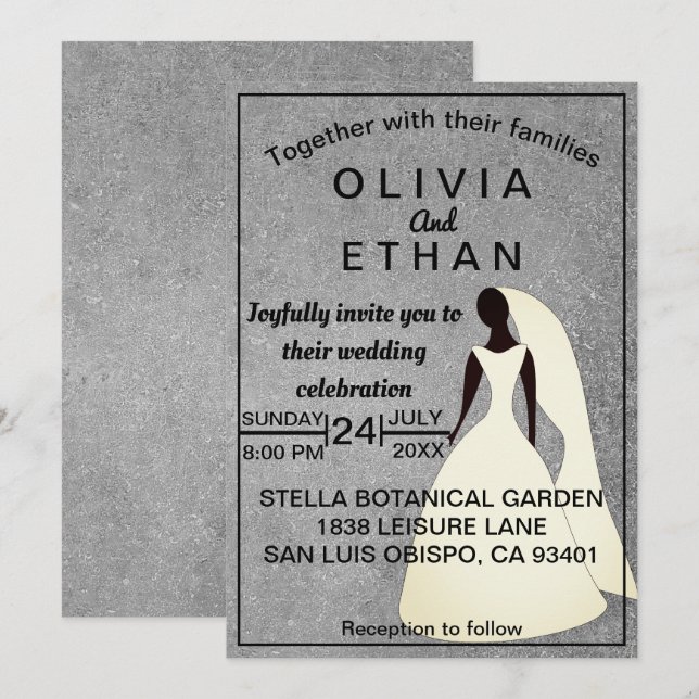 Elegant Rustic Grått Concrec Bride Chic Bröllop Inbjudningar (Fram/baksida)