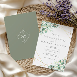 Elegant Rustic Greenery Eucalyptus Löv Bröllop Inbjudningar