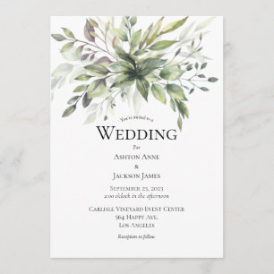 Elegant Rustic Greenery Foilage Bröllop Inbjudningar