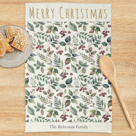 Elegant Rustic Greenery Personlig jul Kökshandduk