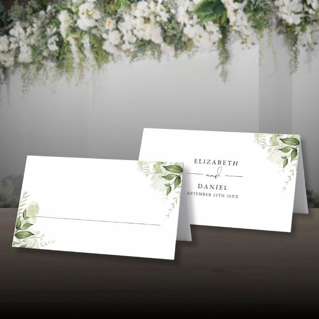 Elegant Rustic Grey Bröllop-vikt Placeringskort (Elegant Rustic Greenery Wedding Folded Place Card)