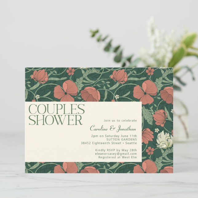 Elegant Rustic Grönt Blommigt Par Shower Inbjudningar (Stående Fram)