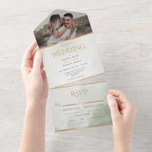 Elegant Rustic Grönt Guld Watercolor Photo