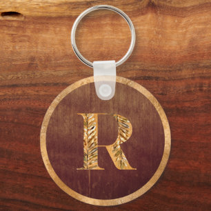 Elegant Rustic Guld & Brown Personlig Monogram Nyckelring