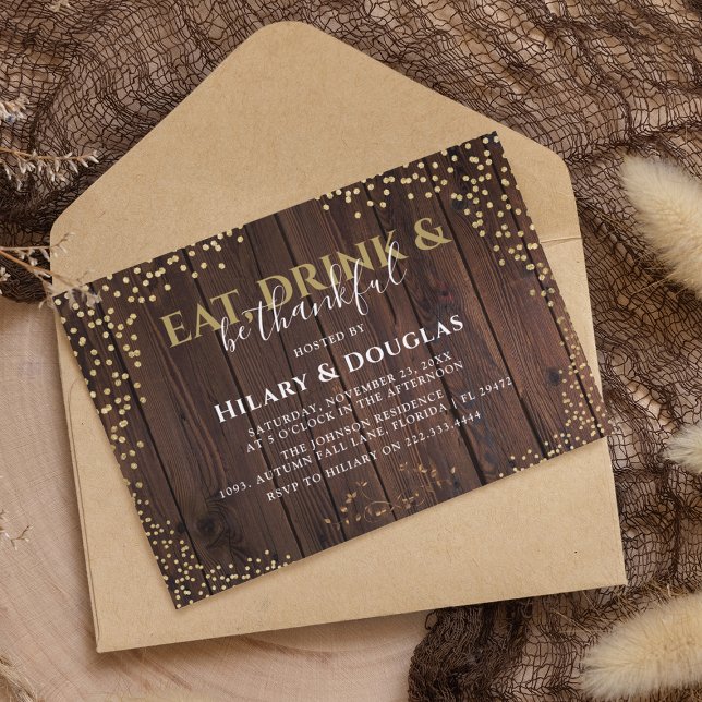 Elegant Rustic Guld GlitterThanksgiving-inbjudan Inbjudningar (Skapare uppladdad)