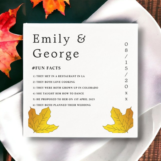 Elegant Rustic Guld Löv Fall Blommigt Bröllop Pappersservett (Skapare uppladdad)