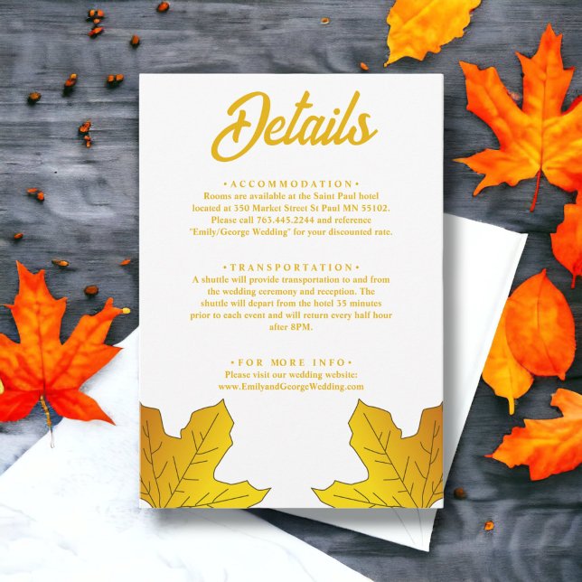 Elegant Rustic Guld Löv Fall Blommigt Bröllop Tilläggskort (Skapare uppladdad)