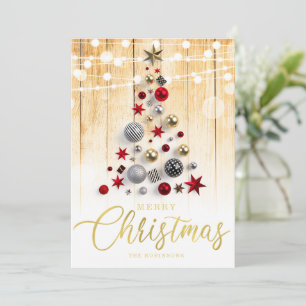 Elegant Rustic Guld-skript Julgran Inbjudningar