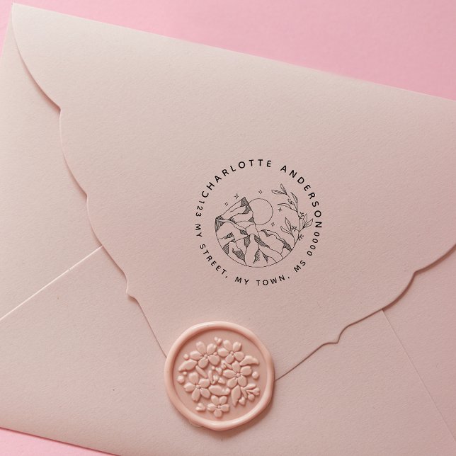 Elegant Rustic Hand-dragen bergsReturadress Stämpel (Skapare uppladdad)