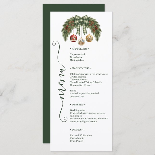 Elegant Rustic Holiday Weeding Meny (Fram/baksida)
