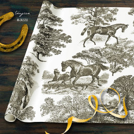 Elegant Rustic Horses Beige Toile Seamless Presentpapper