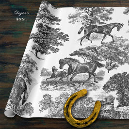 Elegant Rustic Horses Black White Toile Presentpapper