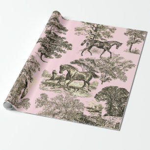 Elegant Rustic Horses Rosa Beige Toile Seamless Presentpapper