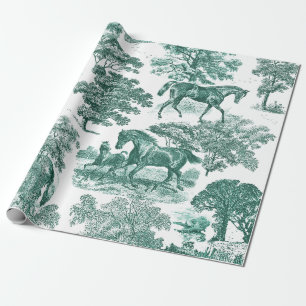 Elegant Rustic Horses Sage Grönt Toile Presentpapper