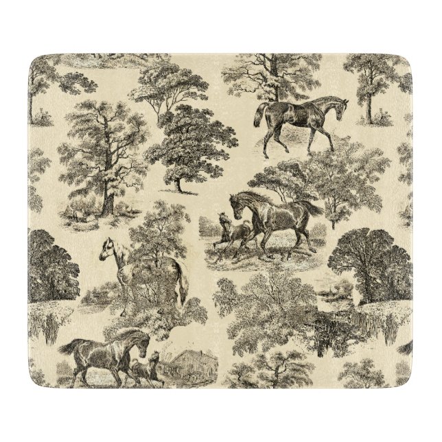 Elegant Rustic Horses Träd Beige Tan Toile (Framsidan)