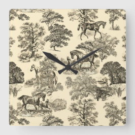 Elegant Rustic Horses Träd Beige Tan Toile Fyrkantig Klocka
