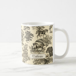 Elegant Rustic Horses Träd Beige Tan Toile Kaffemugg
