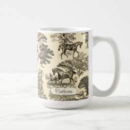 Elegant Rustic Horses Träd Beige Tan Toile Kaffemugg