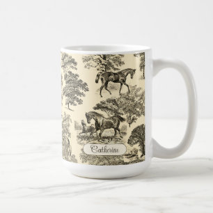 Elegant Rustic Horses Träd Beige Tan Toile Kaffemugg