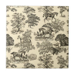Elegant Rustic Horses Träd Beige Tan Toile Kakelplatta