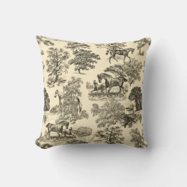 Elegant Rustic Horses Träd Beige Tan Toile Kudde