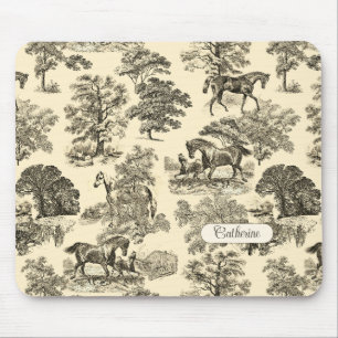 Elegant Rustic Horses Träd Beige Tan Toile Musmatta