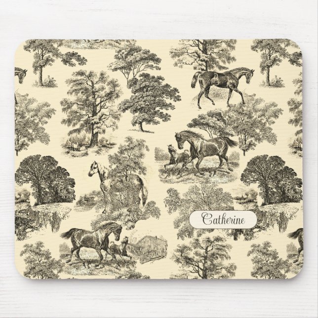 Elegant Rustic Horses Träd Beige Tan Toile Musmatta (Framsidan)