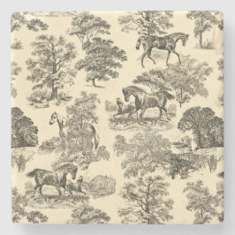 Elegant Rustic Horses Träd Beige Tan Toile Stenunderlägg