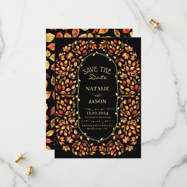 Elegant Rustic Höst löv Boho Bröllop Spara Datumet (Fram/Back In Situ)