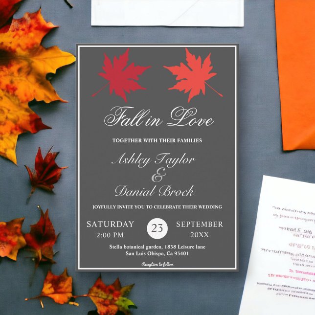 Elegant Rustic Höst löv Grått Boho Fall Wedding Inbjudningar (Skapare uppladdad)