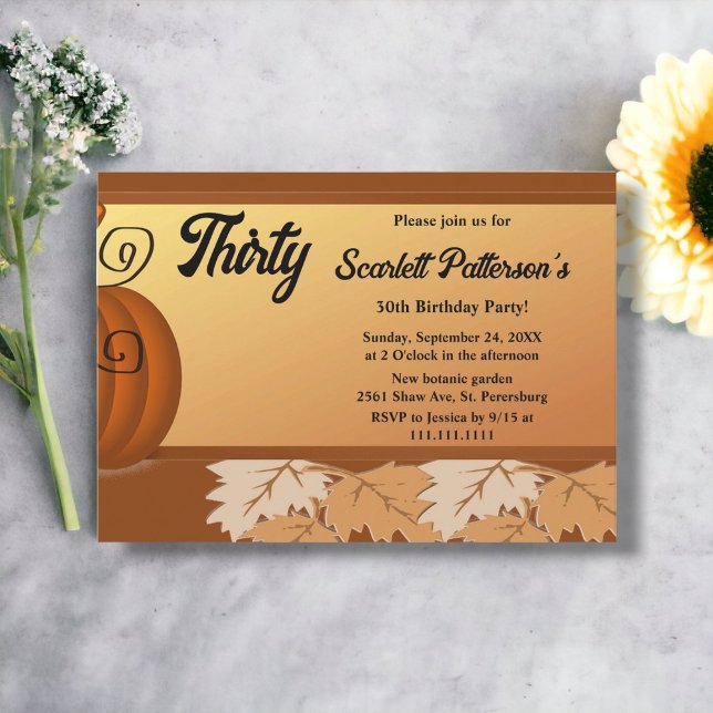 Elegant Rustic Höst löv hösten 30års födelsedag Inbjudningar (Skapare uppladdad)