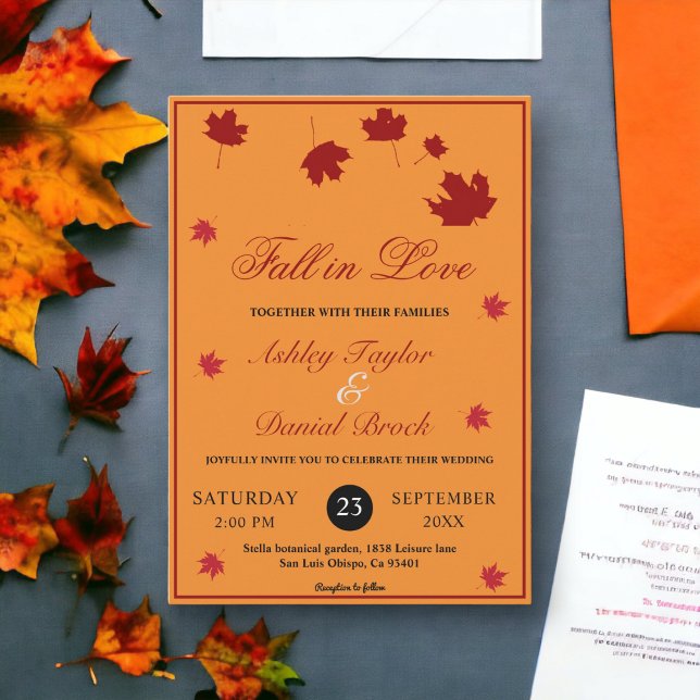 Elegant Rustic Höst löv Orange Fall Wedding Inbjudningar (Skapare uppladdad)