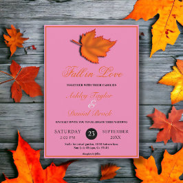 Elegant Rustic Höst löv Rosa Fall Wedding Inbjudningar