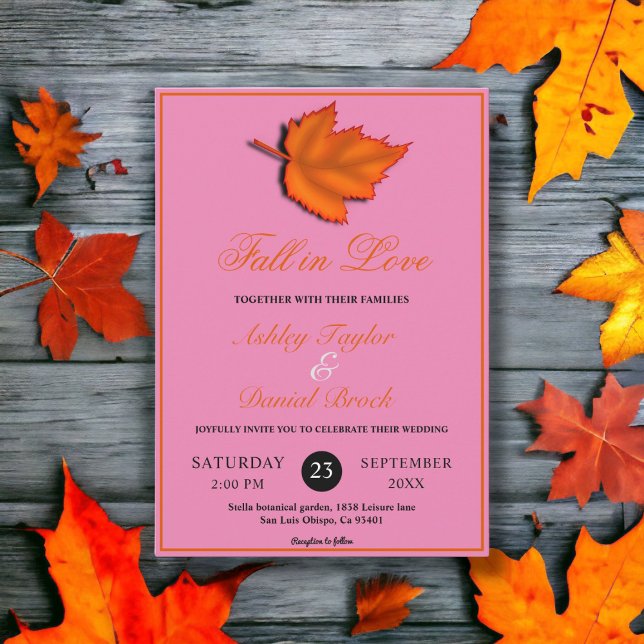Elegant Rustic Höst löv Rosa Fall Wedding Inbjudningar (Skapare uppladdad)