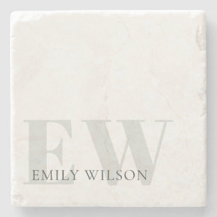Elegant Rustic Ivory Dusky Grått Grönt Monogram Stenunderlägg