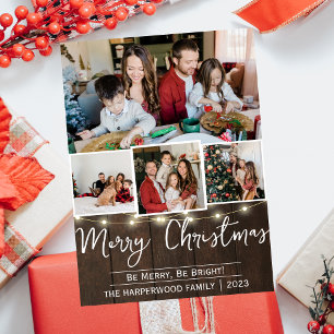 Elegant Rustic-julfamiljen Photo Collage Julkort