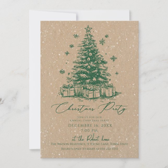 Elegant Rustic Julgran Julfest Inbjudningar (Framsida)