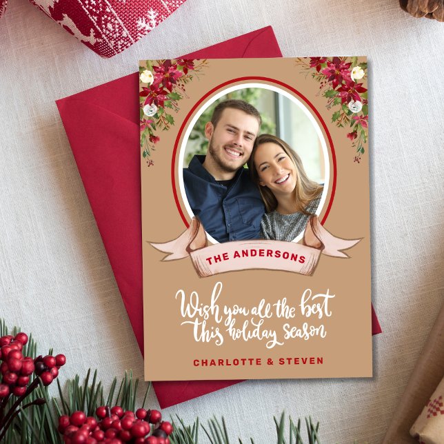 Elegant Rustic Julkalligraphy Photo Julkort (Skapare uppladdad)