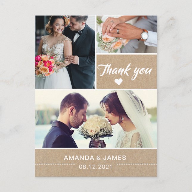 Elegant Rustic Kraft | Bröllop Photo Tack Vykort (Framsida)